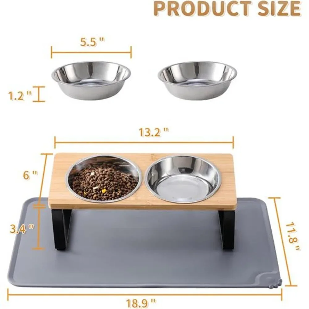 Upgraded Elevated Cat Bowls with Food Mat,15°Tilted Stand Anti Vomiting Raised